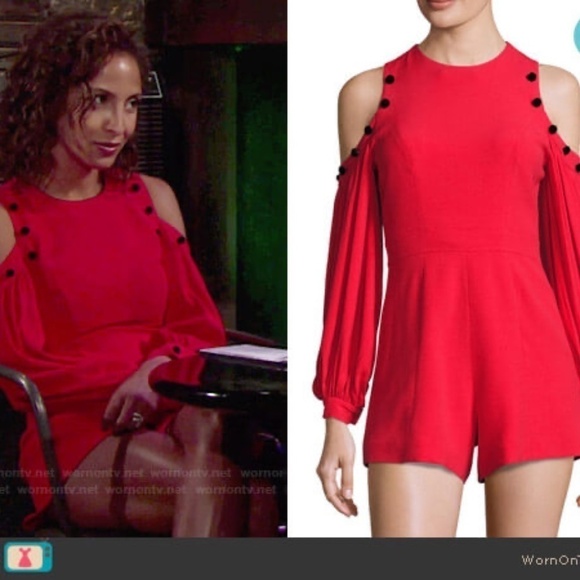 ALEXIS Asher Long sleeve shoulder Cut out Romper Red Size XS NWT - Picture 2 of 12